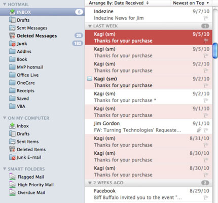outlook for mac show messages from other folders